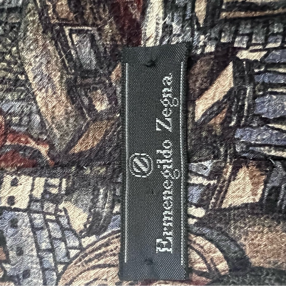 Ermenegildo Zegna Men's Abstract Pattern Brown Taupe Silk Necktie